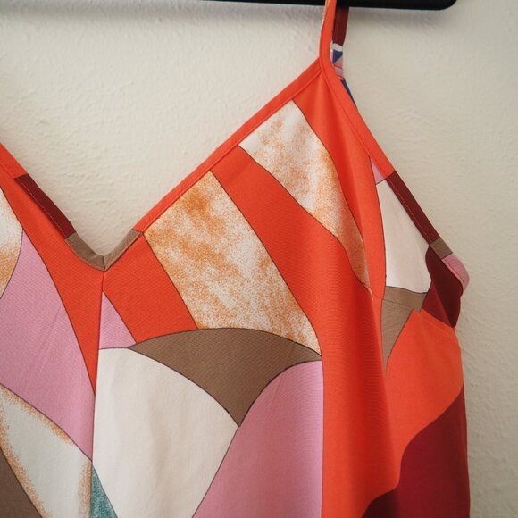 !! Luukse MultiColor Spaghetti Strap Artsy Jumpsuit sz L - Picture 5 of 8